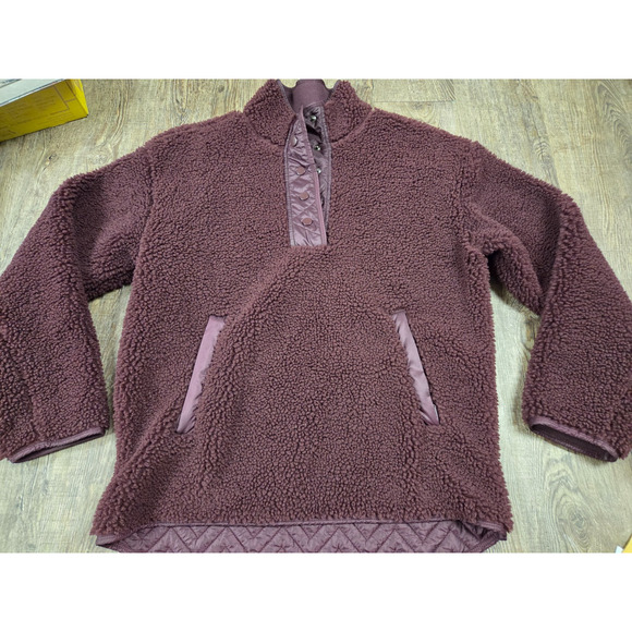 ATHLETA Cozy Sherpa Snap Sweatshirt Plush Dark Purple Eggplant Medium - Picture 1 of 5